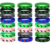 JoyJoyful 28 PCS Pixel Miner Party Bag Fillers, Birthday Party Supplies, Party Supplies Goodie Bag Fillers for Kids Boys Girls, Game Decorations for Kids, Silicone Bracelets Glow in The Dark