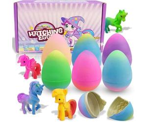 JoyJoyful Gifts for 3 4 5 6 7 8 Year Old Girls, 6 Pack Unicorn Hatching Rainbow Eggs for Kids, Birthday Easter Basket Stuffers Gift Ideas for Kids, Party Favours Magic Surprise Growing Egg