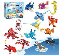 JoyJoyful Kids Party Bag Fillers for Kids, 12 Packs Animal Blocks Building Sets Gifts for 5 6 7 8 9 10 Boys Girls, Birthday Christmasm Favors Goodie Bags Stuffers (Marine)