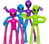 JoyJoyful Pop Tubes Alien Fidget Toys for Kids, 4 Pack Fidget Toys Telescopic Suction Cup Toy for Stress Anxiety Relief, Basket Stuffers Gift for Kids Toddlers