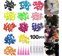 JOYJULY 100pcs Pet Puppy Dog Nail Soft Claw Paws Covers Caps, Control Paws Claws Covers of 5 RANDOM+ 5 Adhesive Glue,S