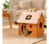 JoyKeeper Felt Cat House Indoor Cat Bed, Moon & Star, 38.5×29×41.5 cm | Thick felt cat house with roomy semi-enclosed comfort, easy tool-free assembly and 4 cosy designs for indoor cats.