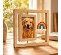 JoyKeeper Pet Memorial Photo Frame, 360° Rotating Rainbow Bridge Gift | Clear glass protects your photo; double-sided display, keepsake charm, gift box, ribbon and comforting message card included