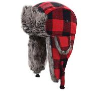 JOYKK Unisex Winter Trapper Hat Lattice Plaid Print Plush Lined Ushanka Earflap Cap - Red+Black