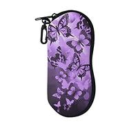 JoyLamoria Lightweight Eyeglass Cases for Women, Printed Handbag Sunglass Bag Zipper Pouch for Stylish, Purple Butterfly, Medium