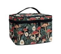 JoyLamoria Portable Cosmetic Bag Travel Makeup Bag Large Capacity Zipper Pouch, Bright Mushroom Daisy, 8.86 x 6.5 x 5.9 inches, casual