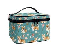 JoyLamoria Portable Cosmetic Bag Travel Makeup Bag Large Capacity Zipper Pouch, Corgi Floral, One Size (8.86 x 6.5 x 5.9 inches), Floral