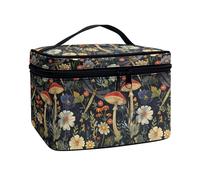 JoyLamoria Portable Cosmetic Bag Travel Makeup Bag Large Capacity Zipper Pouch, Retro Mushroom, 8.86 x 6.5 x 5.9 inches, Retro