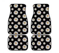JoyLamoria Vintage Daisy Car Floor Mats 4 Pieces Floral Decor Auto Accessories Vehicle Carpet Non-Skid Rubber Backing, Universal Fit - Front & Rear Full Set