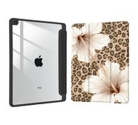 Joyland Brown Leopard Floral for iPad 6th/5th Generation 9.7 Inch 2018/2017,Air 2/Air 1 Case,Built-in Pencil Holder with Shockproof Cover Transparent Back Shell Auto Wake/Sleep,Black