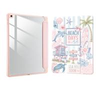 Joyland Case for iPad 10th Generation 10.9 inch 2022/iPad (A16) 11th Gen 11 Inch 2025 with Pencil Holder,Marine Style Shockproof Cover Transparent Acrylic Back Shell Auto Wake/Sleep,Pink