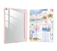 Joyland Case for iPad 10th Generation 10.9 inch 2022/iPad (A16) 11th Gen 11 Inch 2025 with Pencil Holder,Blue Ocean Shockproof Cover Transparent Acrylic Back Shell Auto Wake/Sleep,Pink