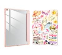 Joyland Case for iPad 10th Generation 10.9 inch 2022/iPad (A16) 11th Gen 11 Inch 2025 with Pencil Holder,Vacation Poster Shockproof Cover Transparent Acrylic Back Shell Auto Wake/Sleep,Pink