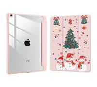 Joyland Christmas Tree&Snowman for iPad 6th/5th Generation 9.7 Inch 2018/2017,iPad Air 2/Air 1 Case,Built-in Pencil Holder with Shockproof Cover Transparent Back Shell Auto Wake/Sleep,Pink
