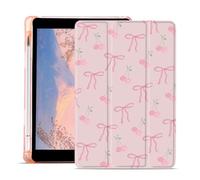 JOYLAND Cute Cherry Bowknot Case for 10.9 Inch iPad 2022/10th Generation With Pencil Holder, Auto Wake/Sleep Lovely Fruit Shockproof Trifold Stand Pink Girly Case for Girls Kids