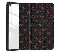 JOYLAND Cute Cherry Polka Dot Case for iPad Air 11" 6th M2 2024/ iPad Air 4th 2020/Air 5th 2022 10.9, Girly Clear Acrylic Hard Back Black Case with Pencil Holder Trifold Stand Tablet Cover