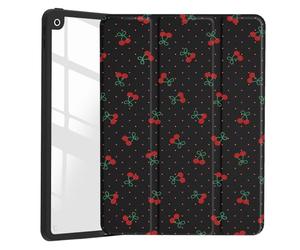 JOYLAND Cute Cherry Polka Dot Case for iPad Air 11" 6th M2 2024/ iPad Air 4th 2020/Air 5th 2022 10.9, Girly Clear Acrylic Hard Back Black Case with Pencil Holder Trifold Stand Tablet Cover