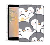 JOYLAND Cute Penguin Pad Case for iPad 9th/7th/8th Generation 10.2 Inch with Pencil Holder, Clear TPU Foldable iPad 2021/2020/2019 Smart Stand Back Cover, Auto Wake/Sleep Shockproof Protective Case