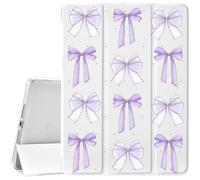 JOYLAND for iPad 6th/5th Generation (2018/2017)/Air 2/Air 9.7 Inch case with Pencil Holder-Wave Point&Purple Bow Trifold Stand Protective Cover with Soft TPU Back,White