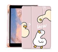JOYLAND Funny Duck Pad Case for 10.2 Inch iPad 9th/7th/8th Generation with Pencil Holder, Foldable for iPad 2021/2020/2019 Case Cartoon Pink Leather Protective Cover, Auto Wake/Sleep