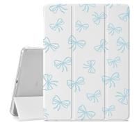 JOYLAND Light Blue Bow Pattern Case for iPad Air 11 Inch M3(2025) / M2(2024), iPad Air 5th(2022) / 4th (2020) Gen 10.9 Inch, Pencil Holder & Clear Transparent Back & Trifold Smart White Cover