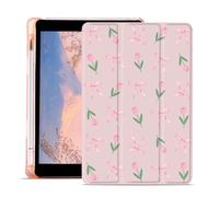 JOYLAND Lovely Bow Tulip Case for iPad mini 4/iPad mini 5 7.9 Inch with Pencil Holder Girly Pink Leather Case Soft TPU Tablet Shockproof Cover Auto Wake/Sleep