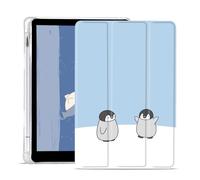 JOYLAND Lovely Cartoon Penguin Pad Case for 10.2 Inch iPad 9th/7th/8th Generation with Pencil Holder, Auto Wake/Sleep for iPad 2021/2020/2019 Cover, Foldable Smart Stand Blue Leather Anti-Scratch Case