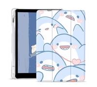 JOYLAND Lovely Cartoon Shark Case for iPad 9th/7th/8th Generation(2021/2020/2019) 10.2 Inch with Pencil Holder, Auto Wake/Sleep, Clear TPU Blue Leather Anti-Scratch Smart Foldable Stand Back Cover