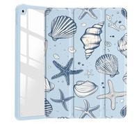 JOYLAND Sea Shells Case for iPad Pro 13-inch (M4) 2024, Clear Acrylic Hard Back Ice Blue Case with Pencil Holder Trifold Stand Tablet Cover (Model Number:A2925/A2926/A3007)