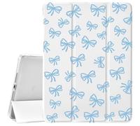 JOYLAND White Pad Case for iPad 10th Generation Case 10.9 Inch 2022,with Pencil Holder-Auto Wake/Sleep,Cute Blue Bow Pattern Anti-Scratch Shockproof Premium Folio Stand Case