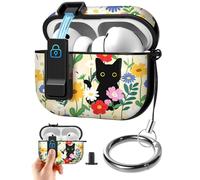 Joyleop for Airpods Pro 3 Case - with Safety Lock Cute Women Girl Girly Asethetic Pretty Design Hard Shock Protective Cover with Keychain for Airpods Pro 3rd Gerneration 2025,Black Cat