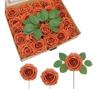 JOYLEX Artificial Flowers Realistic Roses, Real Looking Fake Roses with Stem for DIY Wedding Bouquets Centerpieces Bridal Shower Party Home Romantic Decorations (Burnt Orange, Regular 3" - 200pcs)