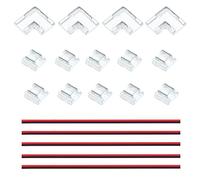 JOYLIT 2 Pin 10MM COB SMD LED Strip Connector, Clear Solderless Connectors, 10 Straight Reconnect Connectors, 4 L-Corner Connectors, 5 Pieces of 20AWG Wires