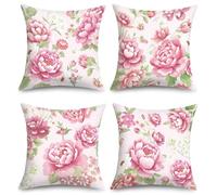 Joymaison 40x40 Pack of 4 Pink Peony Flower Throw Pillow Cushion Covers | Chinoiserie Watercolor Floral Decorative Throw Pillow Case Home Decor for Couch Bedroom