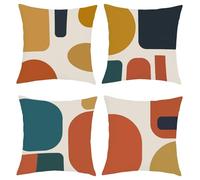 Joymaison Boho Abstract Geometric Cushion Covers 50 x 50 Pack of 4 Orange Mid Century Modern Retro Square Throw Pillow Case Decorative Sofa Cushion with Invisible Zipper