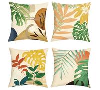 Joymaison Boho Tropical Leaves Cushion Covers 45 x 45 Pack of 4 Mid Century Abstract Modern Art Aesthetic Square Throw Pillow Case Decorative Sofa Cushion with Invisible Zipper
