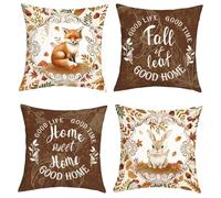 Joymaison Fall Animals Cushion Covers 45 x 45 Pack of 4 Fox Rabbit Autumn Leaves Pinecones Square Throw Pillow Case Decorative Sofa Cushion with Invisible Zipper