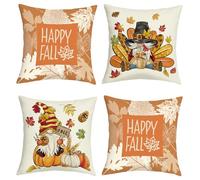 Joymaison Fall Gnome Turkey Cushion Covers 45 x 45 Pack of 4 Pumpkin Maple Leaves Thanksgiving Autumn Farmhouse Square Throw Pillow Case Decorative Sofa Cushion with Invisible Zipper