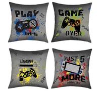 Joymaison Gamer Room Video Game Cushion Covers 45 x 45 Pack of 4 Gaming Controller Square Throw Pillow Case Decorative Sofa Cushion for Teen Boy Bedroom Playroom Couch Chair