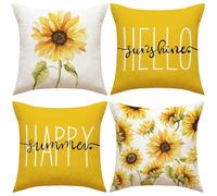 Joymaison Hello Sunshine Sunflower Throw Pillow Covers 45x45 cm Set of 4 Spring Summer Yellow Flower Cushion Pillow Case Home Decor for Sofa Bedroom