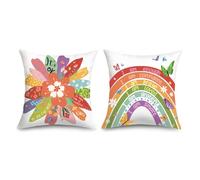 Joymaison Kids Cute Flower Inspiring Cushion Covers 45 x 45 Pack of 2 It’s OK Inspirational Rainbow Butterfly Square Throw Pillow Case with Invisible Zipper for Nursery Counseling Teenage Girls