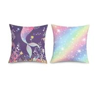 Joymaison Mermaid Rainbow Cushion Covers 45 x 45 Pack of 2 Purple Mermaid Tail Ocean Square Throw Pillow Case Decorative Sofa Cushion with Invisible Zipper