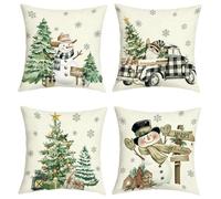 Joymaison Merry Christmas Tree Cushion Covers 45 x 45 Pack of 4 Snowman Xmas Gnome Snowflake Black White Buffalo Plaid Truck Square Throw Pillow Case Decorative Sofa Cushion with Invisible Zipper