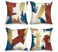 Joymaison Modern Abstract Painting Brown Cushion Covers 45 x 45 Pack of 4 Geometric Rust Art Brush Stroke Square Throw Pillow Case Decorative Sofa Cushion with Invisible Zipper