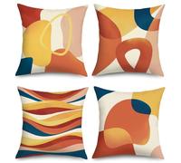Joymaison Orange Mid Century Abstract Modern Art Cushion Covers 45 x 45 Pack of 4 Colorful Irregular Geometric Artistic Square Throw Pillow Case Decorative Sofa Cushion with Invisible Zipper