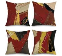 Joymaison Red and Brown Painting Cushion Covers 45 x 45 Pack of 4 Modern Abstract Art Black Square Throw Pillow Case Decorative Sofa Cushion with Invisible Zipper