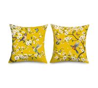 Joymaison Spring Summer Yellow Floral Bird Cushion Covers 45 x 45 Pack of 2 Vintage Chinoiserie Flowers Branch Hummingbird Square Throw Pillow Case Decorative Sofa Cushion with Invisible Zipper