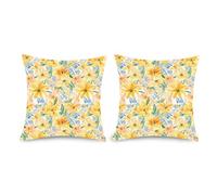 Joymaison Spring Summer Yellow Watercolor Floral Cushion Covers 45 x 45 Pack of 2 Daisy Flowers Square Throw Pillow Case Decorative for Girls Kids Cute Bedroom Nursery Cushion with Invisible Zipper