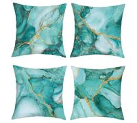 Joymaison Turquoise Marble Cushion Covers 45 x 45 Pack of 4 Modern Abstract Marble Pattern Square Throw Pillow Case Decorative Sofa Cushion with Invisible Zipper