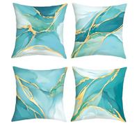 Joymaison Turquoise Marble Cushion Covers 45 x 45 Pack of 4 Modern Teal Marble Abstract Art Aesthetic Square Throw Pillow Case Decorative Sofa Cushion with Invisible Zipper